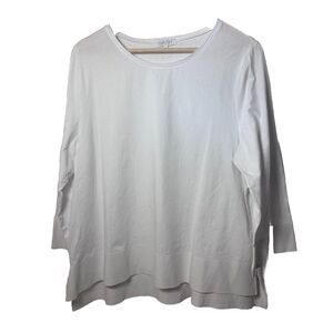 Habitat Top Womens White Oversized Scoop Neck Boxy Split Hem Casual Basic M